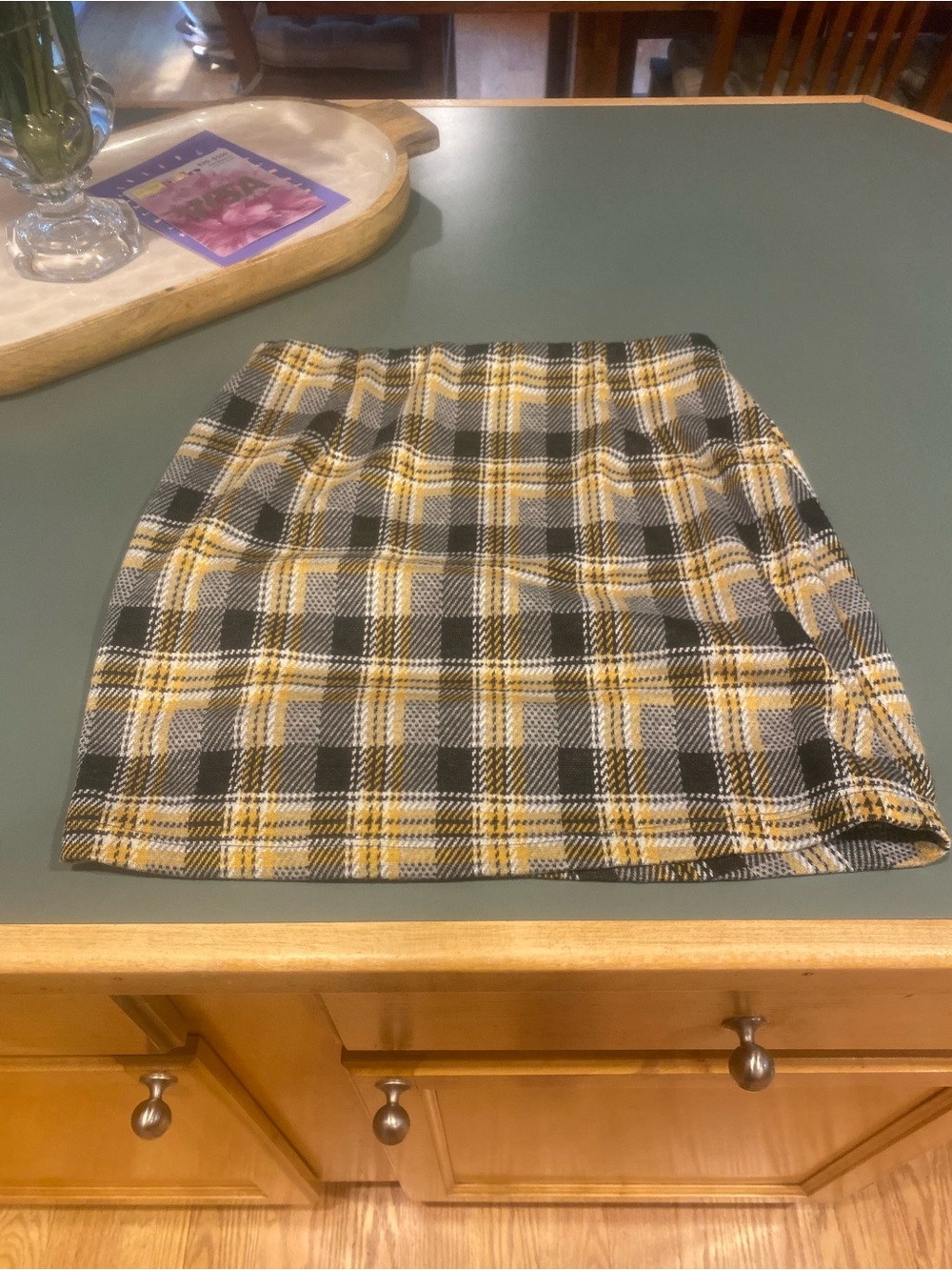 Urban Outfitters Yellow, Black and White Plaid Mini Skirt